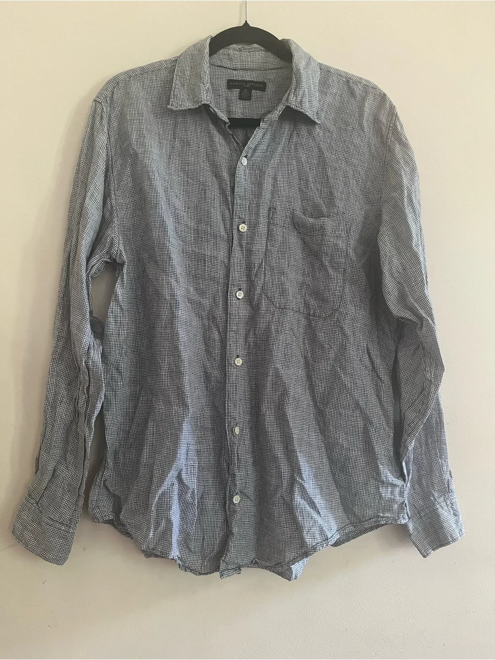 Banana Republic 100% Linen Blue White Check Button Up shirt Medium Coastal